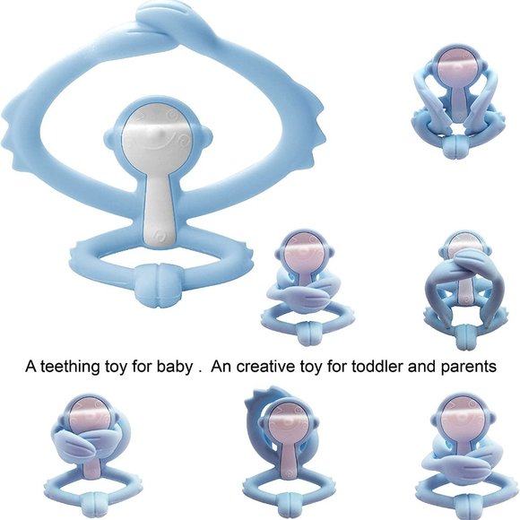 Mombella Hugging Monkey Teether Toy Light Blue New - Picture 5 of 9